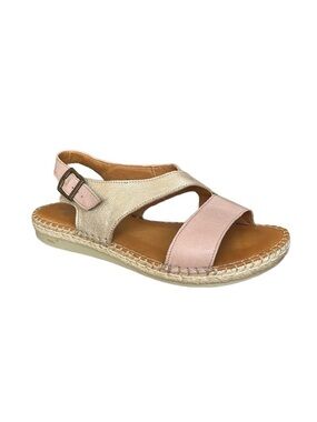 Tsonga Ladies Leather Espadrille Sandal in Blush Pink and Metallic Gold EU 40